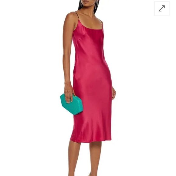 GALVAN LONDON Christiane Chain-Trimmed Satin Midi Slip Dress pink $1035 NWT 6 - Picture 4 of 10